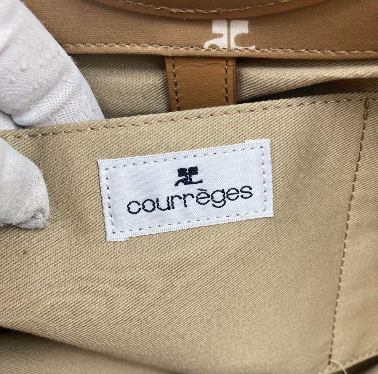 希少レア courreges クレージュ ハンドバッグ 総ロゴ ベージュ トート 