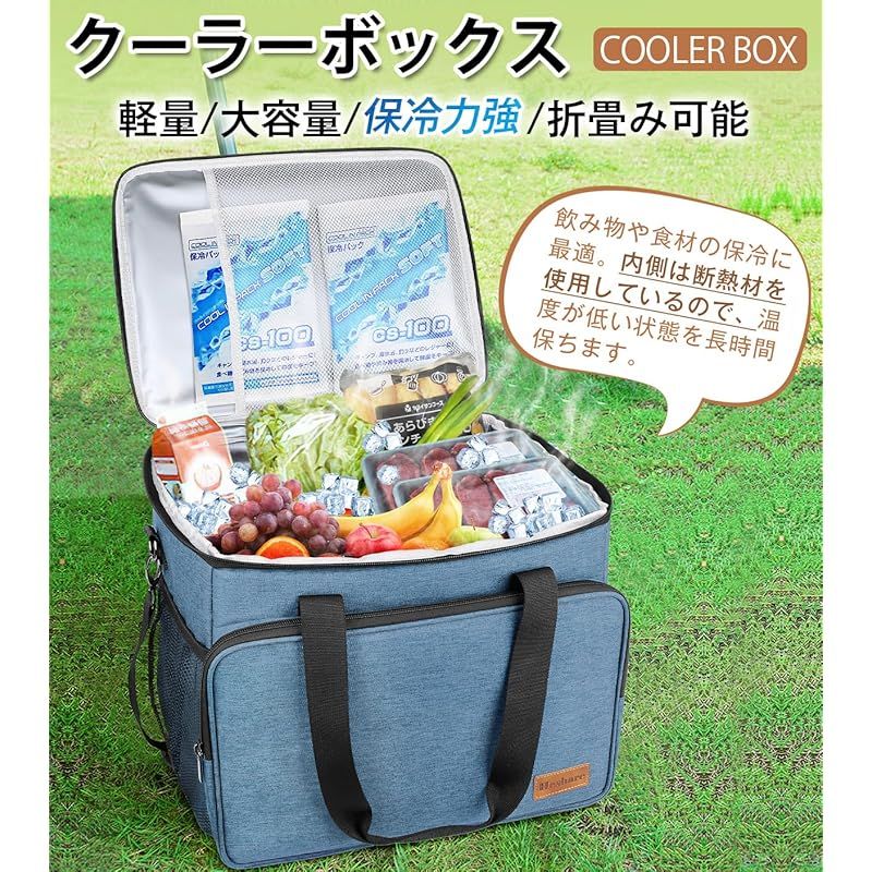 Heshare クーラーボックス 保冷バッグ 30L大容量 折り畳み収納 クーラーバッグ 保冷 最強 保温 アウトドア キャンプ ピクニック 買い物 Blue 0
