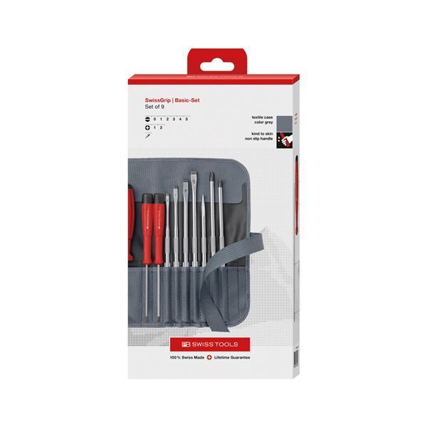 PB SWISS TOOLS ピービースイスツールズ 9本組 差替式ドライバーセット ロールケース グレー 付 ペーパーボックス入 8218.GYCBB