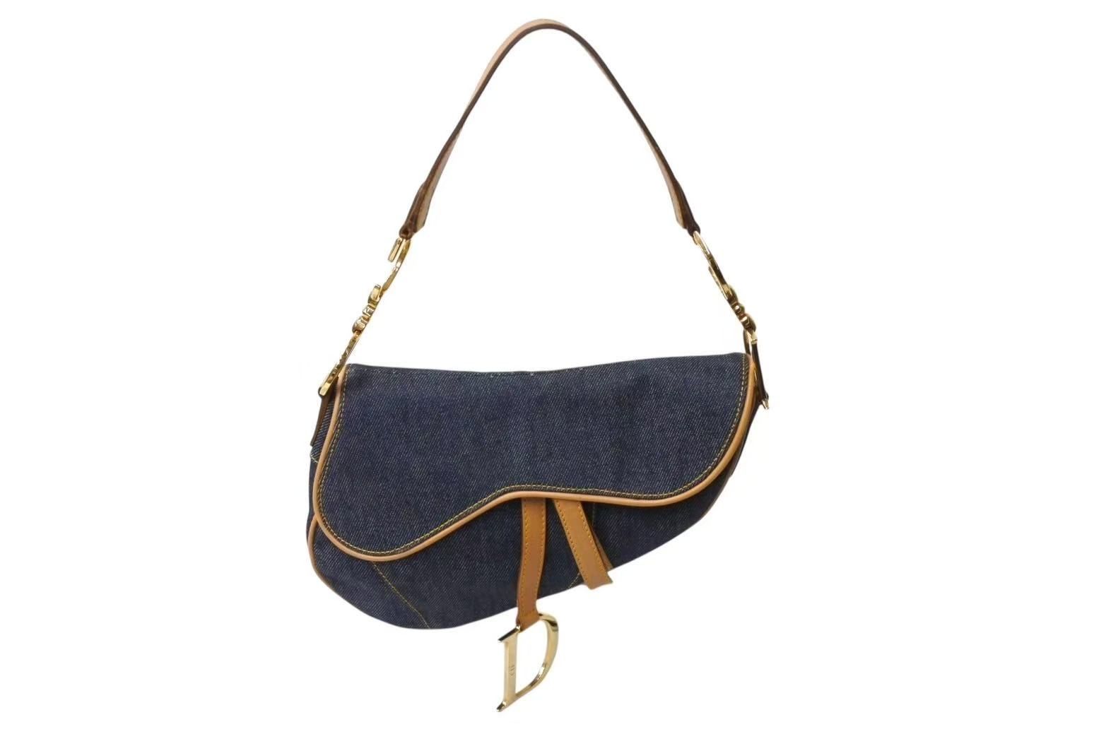 Christian Dior クリスチャンディオール サドルバッグ ワンショルダーバッグ RU 0010 デニム ネイビー ゴールド金具 4b002117