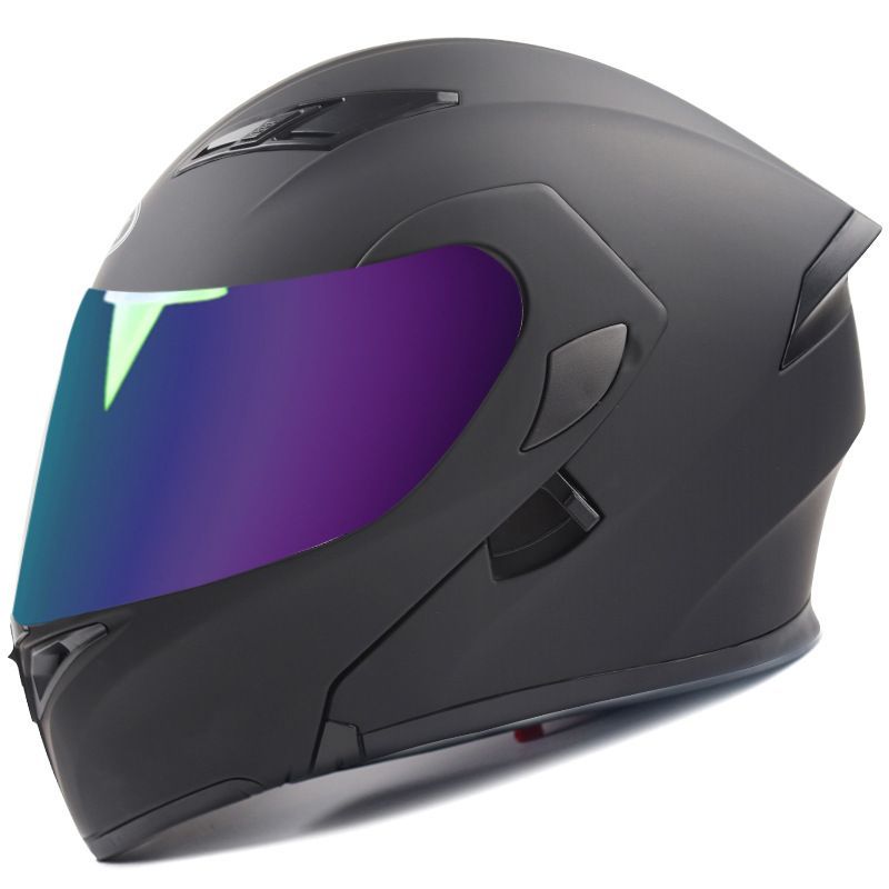 正規品高品質バイクヘルメット「艶消し黒ー水色セット」ダブルシールドシステムヘルメット セキュリティ・セーフティ