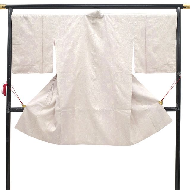 新古品 道中着 コート 正絹 御召 お召 袷 先染め 西陣 桜色 ローズミスト色 リーフ 葉 セミフォーマル ~ カジュアル 春 秋 冬 道中着コート 証紙付き 仕立て上がり 身丈110 裄丈70 Lサイズ ハオリモノ みやがわ sb16360