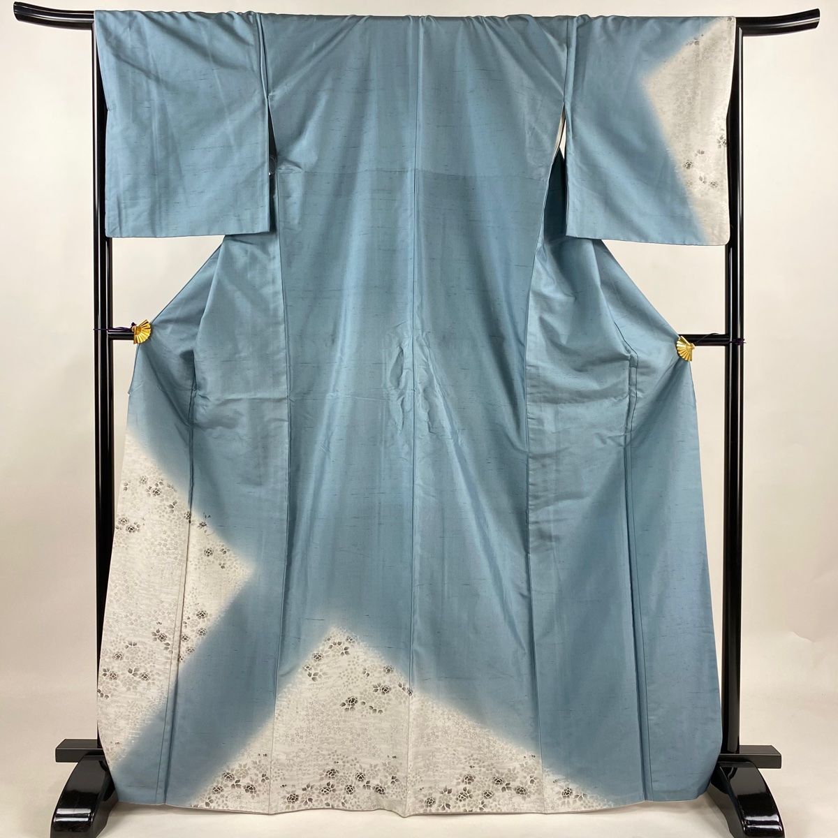 訪問着 身丈168.5cm 裄丈67.5cm L 袷 白山紬地 証紙 牡丹 草花 ぼかし