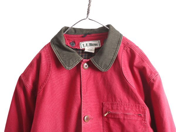 90s エルエルビーン ダック ハンティング ジャケット メンズ L 90年代 オールド LLBEAN カバーオール LLビーン コート 襟 コーデュロイ 赤 お得なクーポン配布中!】 90s エルエルビーン ダック ハンティング