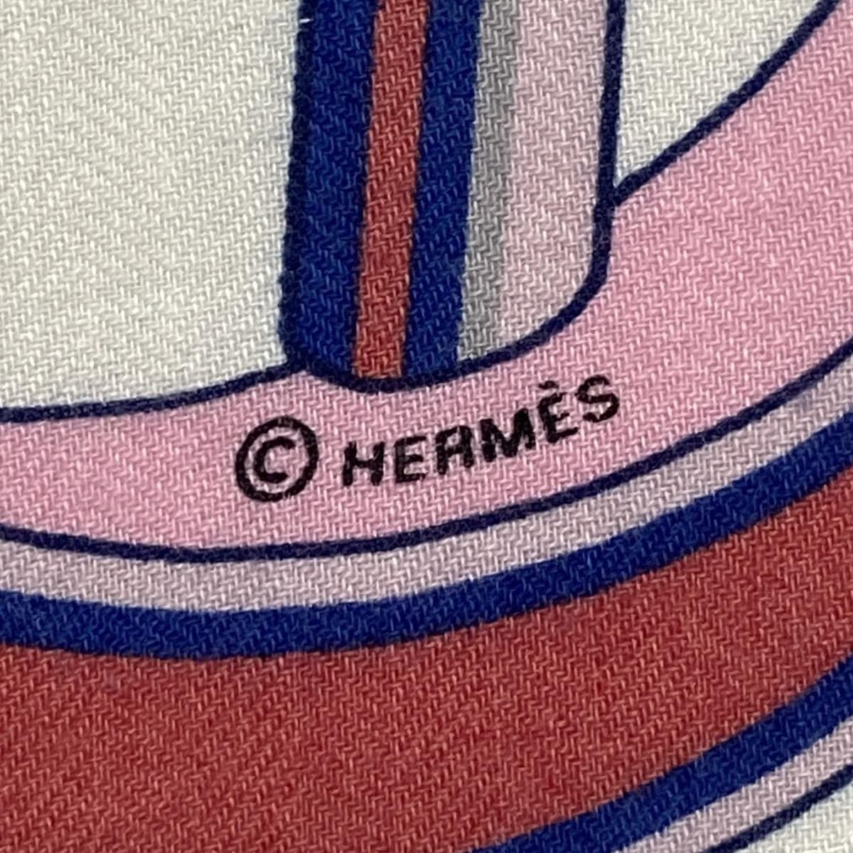 HERMES エルメス ストール ショール カレジェアン カレ140 アイボリー×ピンク×マルチ LES ROUES DE PHAETON カシミヤ シルク