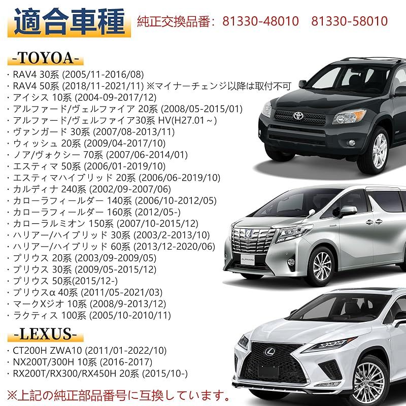 送料無料！トヨタヴェルファイア20系ハリアー60系ヴォクシーノア７０系ムーヴステラカスタムなどファイバータイプ一体型発光リフレクター