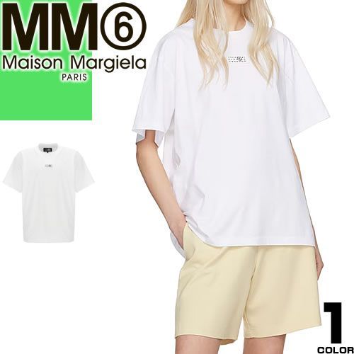 エムエムシックス メゾンマルジェラ MM6 Maison Margiela Tシャツ レディース 半袖 2024年春夏新作 コットン 綿100% ナンバリングロゴ 白 ホワイト RIBBED NECK T-SHIRT SH0GC0017 S24312