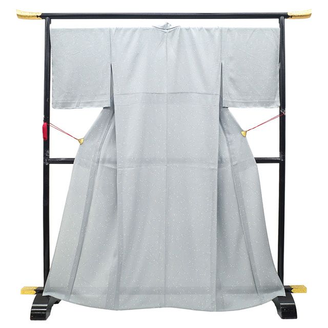 新古品】 夏物 小紋 着物 未使用 正絹 絽 グレー モダン柄 上質