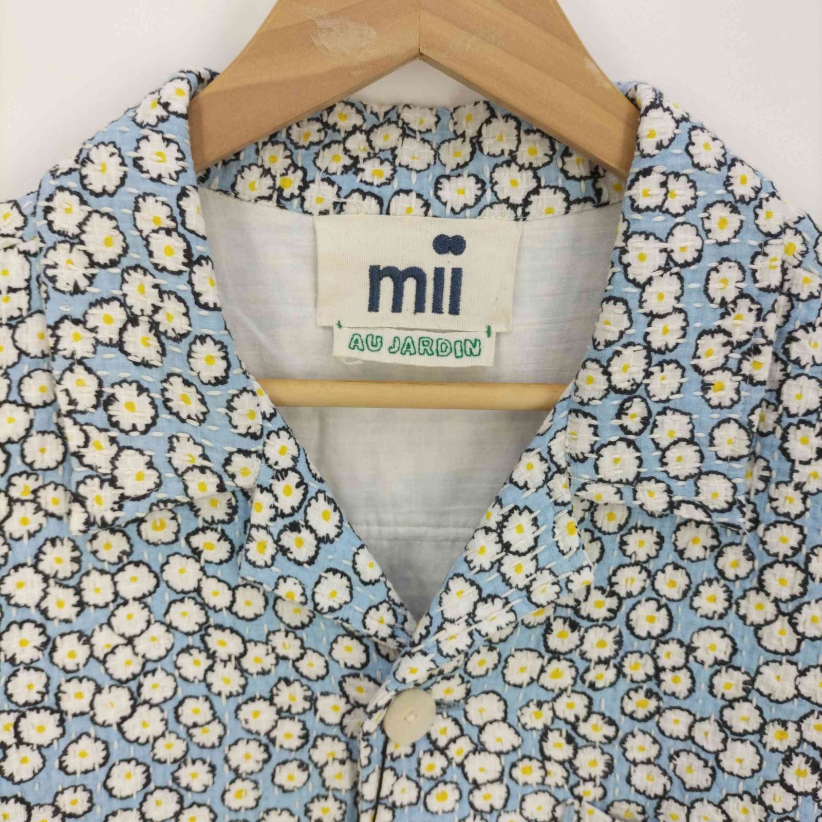 美品 mii ミー サシコ オープンカラーシャツ メンズS ミー mii ハンドメイドフラワープリントサシコオープンカラー