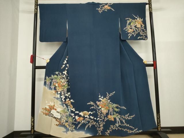 平和屋着物▽上質な小紋 単衣 樹林シルエット 正絹 逸品 AAAW1247fy