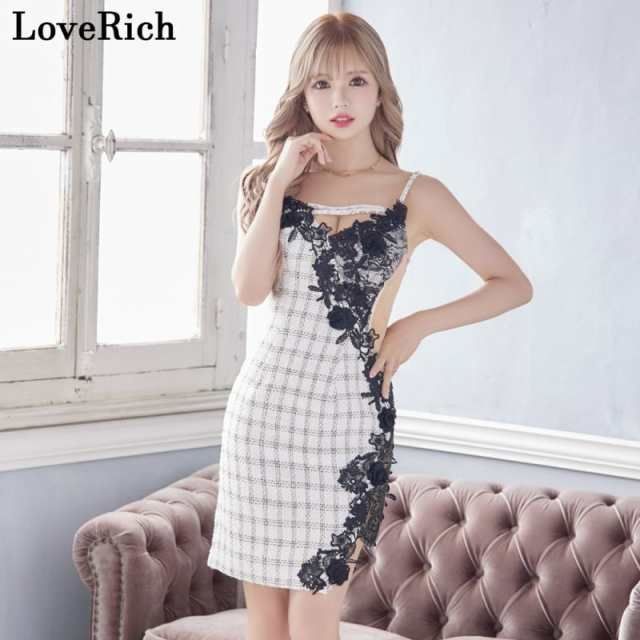 LoveRich ラブリッチ ツイード 立体花 ビジュー アシンメトリー