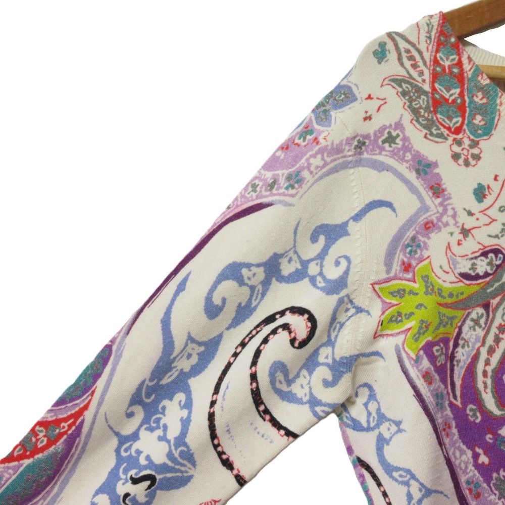 美品 ETRO エトロ ペイズリー柄 シルク100% ロゴボタン 長袖 ニット