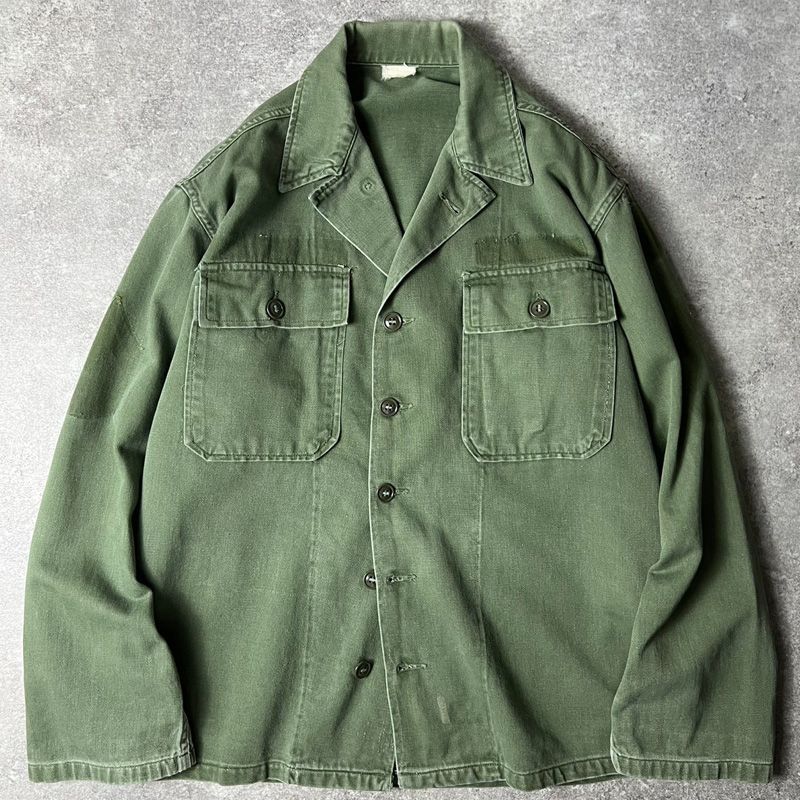 US ARMY 米軍実物 OG-107 コットンサテンシャツ 1st 筒袖 後期