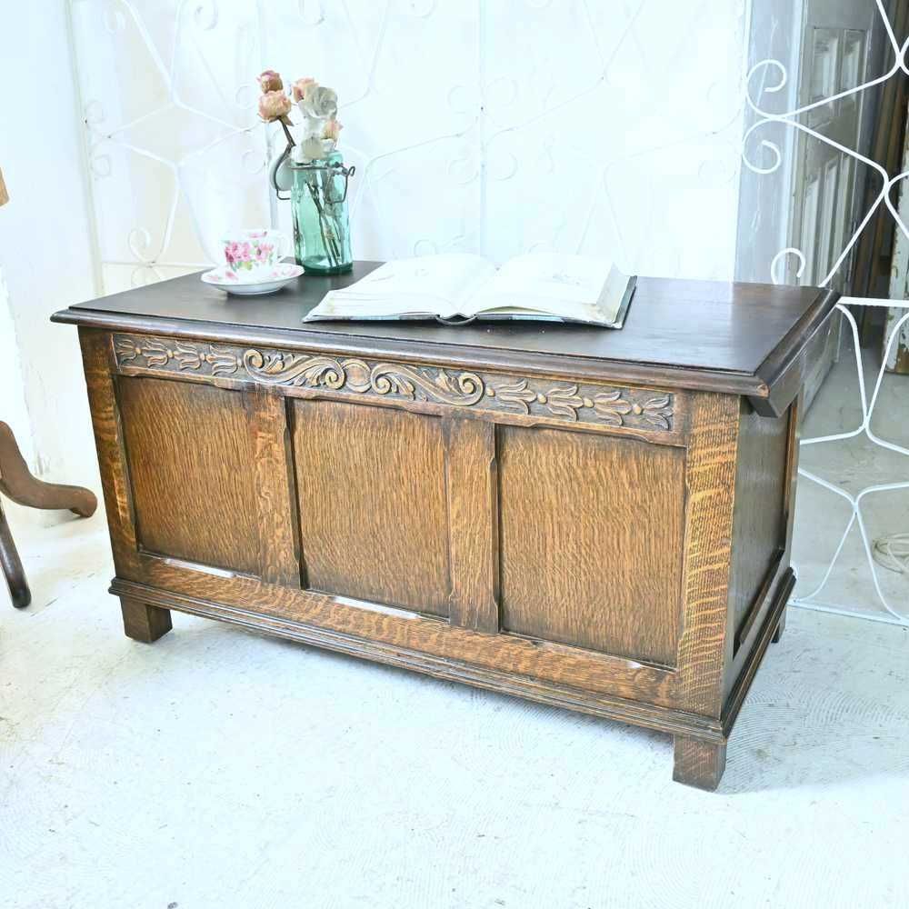 アンティーク 家具 ガラストップ リネンボックス 英国 197A