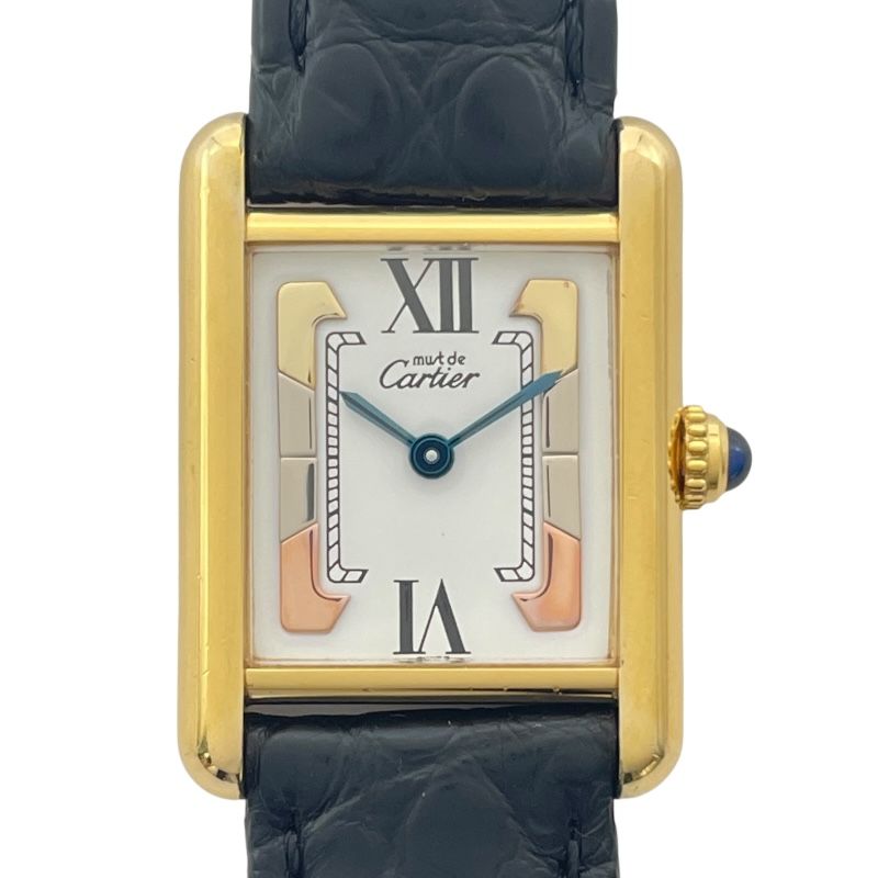 カルティエ Cartier マストタンク SM W1006354 ホワイト SV|GF|革ベルト 社外品 クオーツ レディース 腕時計