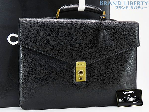 シャネル CHANEL ヴィンテージ キャビアスキン ブリーフケース ビジネスバッグ 書類かばん ブラック ゴールド金具 グレインドカーフスキン