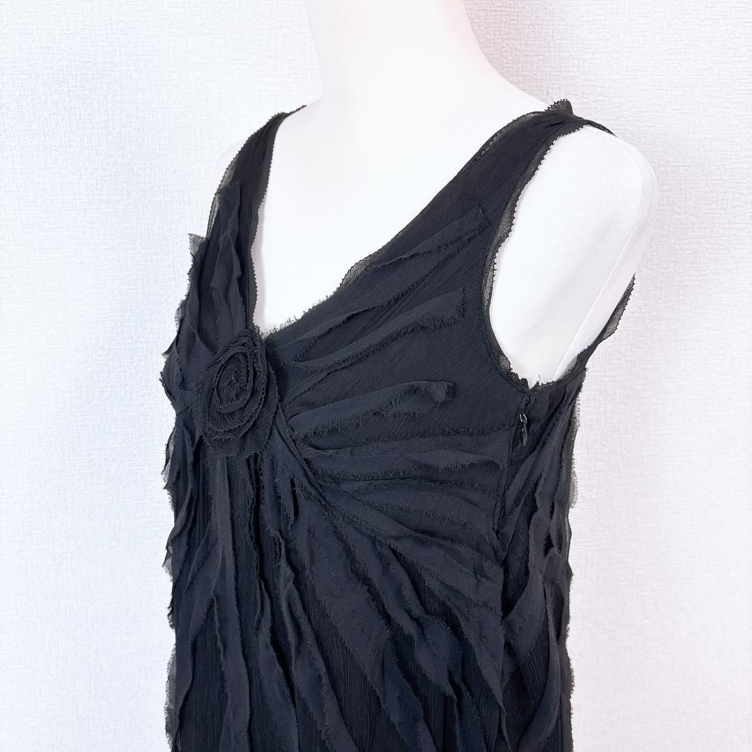 DKNY ノースリーブワンピース シルク メッシュ裾 4 薔薇 WWW_MORNINGWALKER_COM