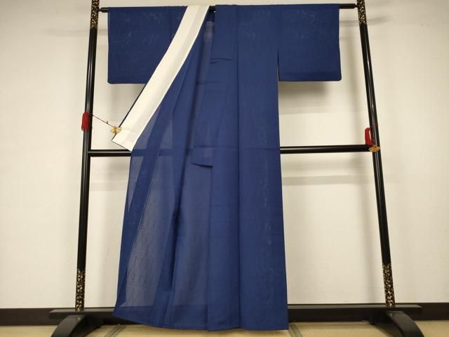 平和屋着物＊夏物 色無地 縦絽 深縹色 正絹 AABA6555jd