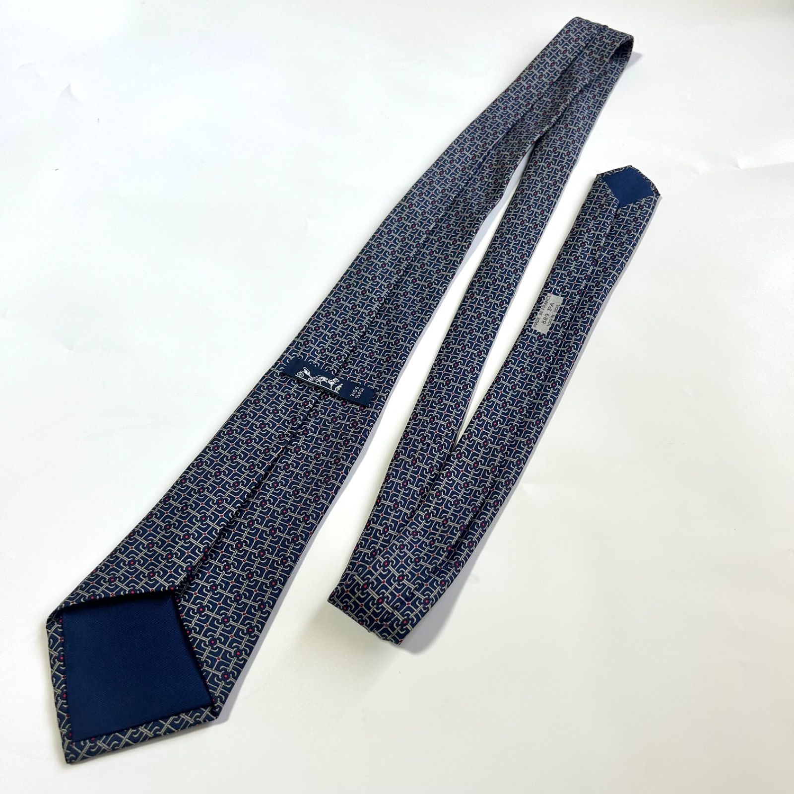 ✨極美品✨HERMES　エルメス☆小紋柄☆ネクタイ☆ネイビー☆ 保証〇 HERMÈS エルメス ネクタイ 小紋柄 ネイビー×レッド