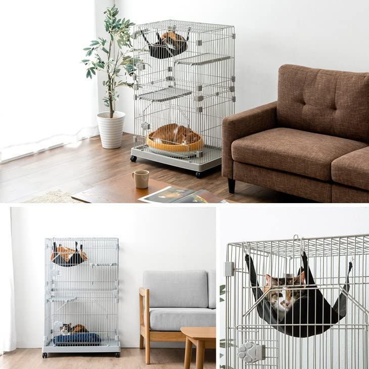 数量 タンスのゲン 猫ケージ 2段 幅69×奥行48×高さ106cm コンパクト ハンモック キャスター付き キャットケージ 天井扉 52800007 91144 STEELWINDOWSANDDOORS_COM