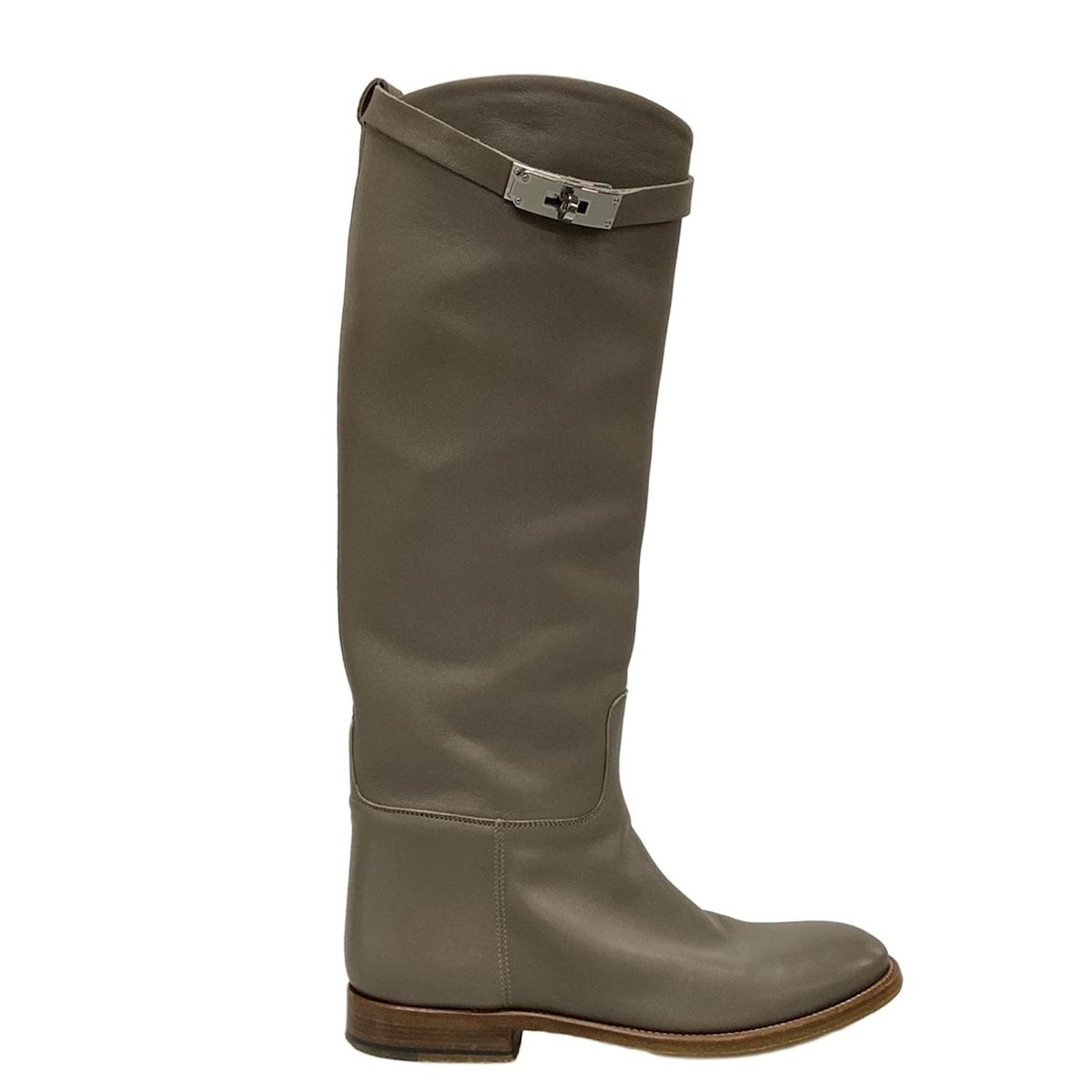 HERMES エルメス ロングブーツ 36 レディース ジャンピング グレー ケリーバックル|シルバー金具|アウトソール張替済 レザー USTAUSTRALIA_COM_AU
