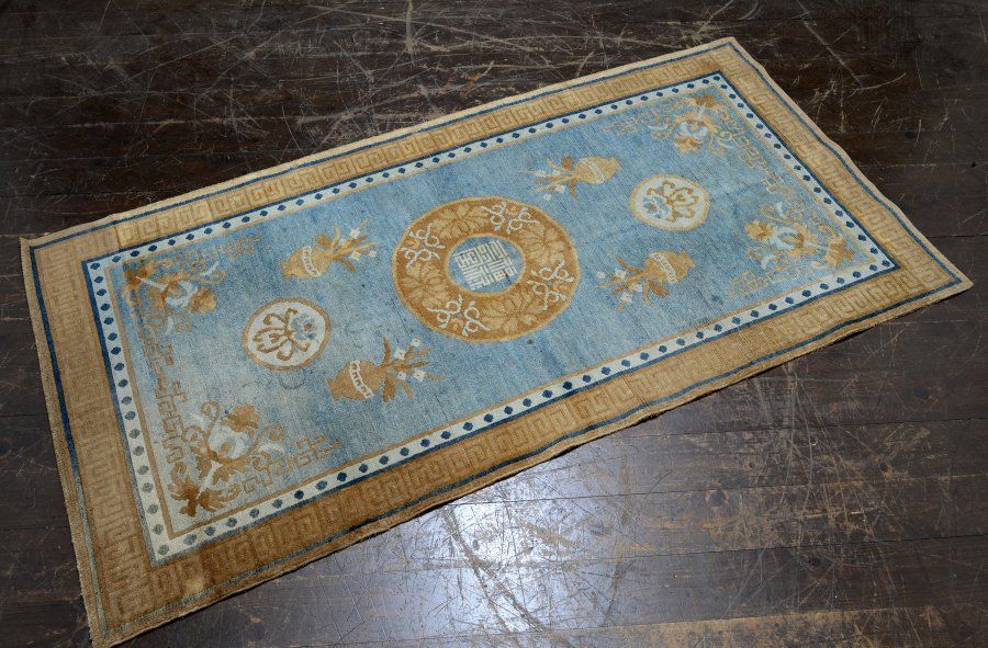 蔵A5415b 古い緞通 段通 敷物 絨毯 木綿 堺赤穂鍋島