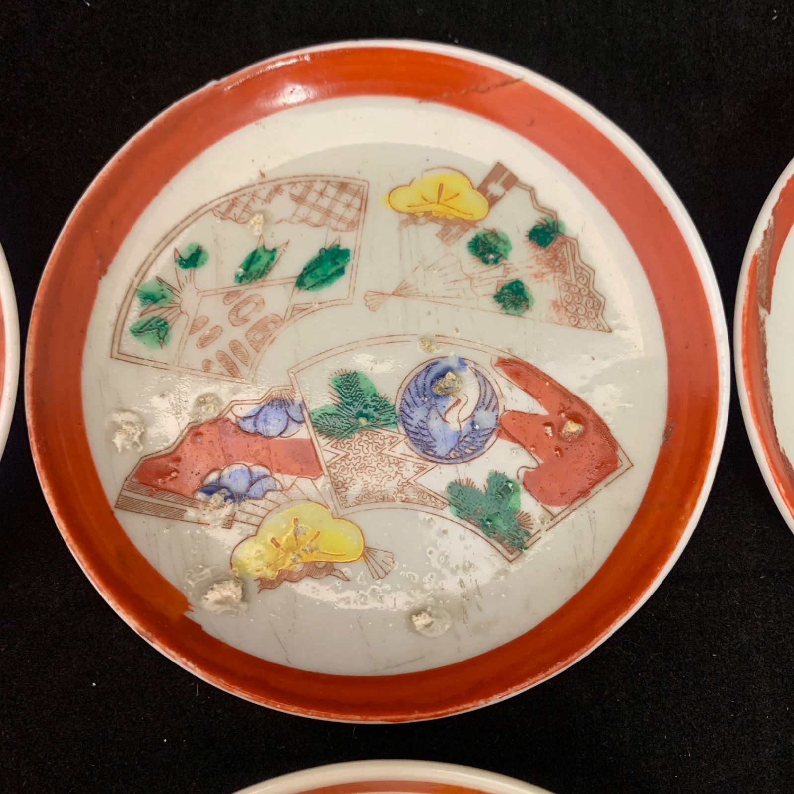 江戸〜明治 小皿 骨董品 和食器 絵皿 赤絵 印判手 色絵 6枚