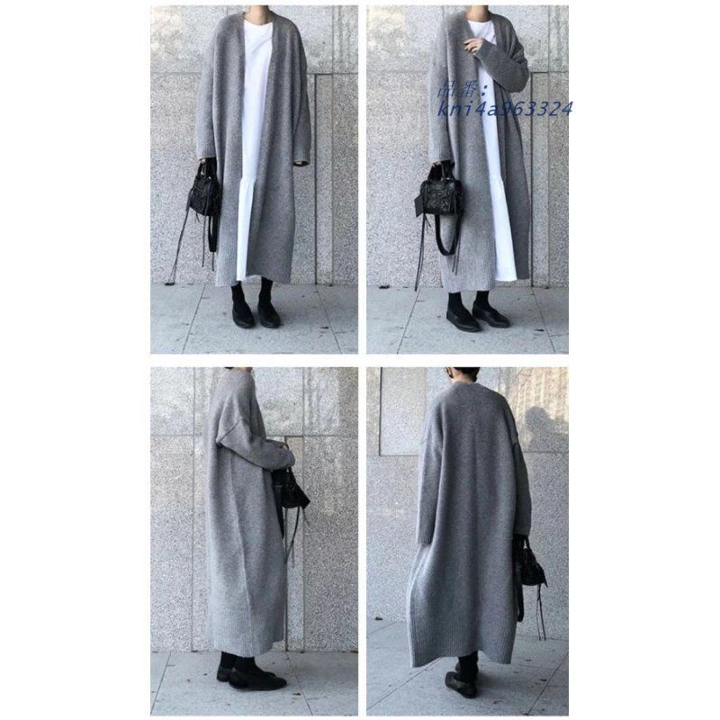秋冬 長袖 カーディガン ロング丈 カジュアル 無地 アウター ゆったり ニットカーディガン コート 柔らかい レディース おしゃれ kni 4 a 963324
