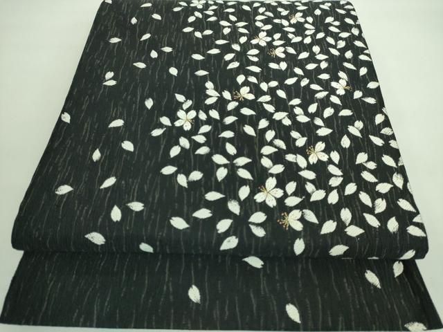 平和屋着物□極上 六通柄袋帯 唐織 舞桜 黒地 金糸 逸品 DZAA7428kh5  