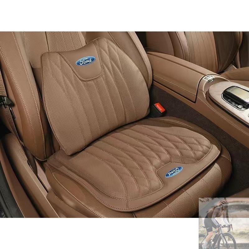 【美品・新品未使用】◆フォード FORD◆ブラウン◆シートクッション 車用 シートカバー ナッパ レザー 腰当て 滑り止め 弾性 座布団1点+腰クッション1点