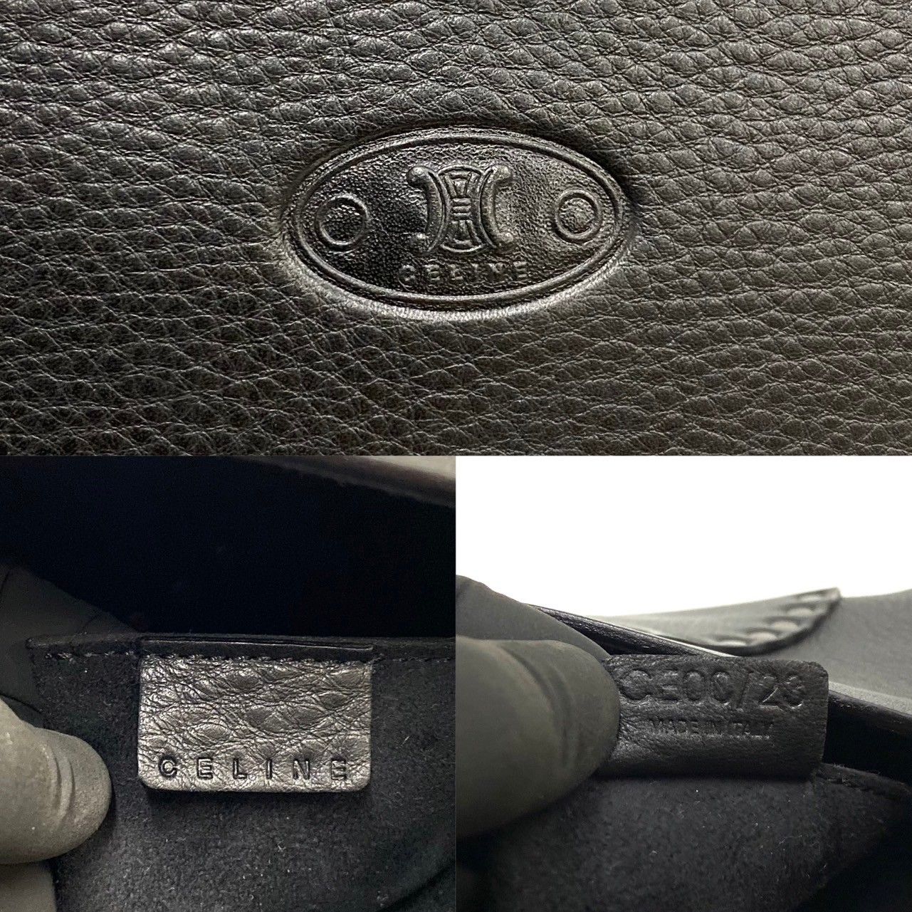 極 美品 袋付き CELINE セリーヌ トリオンフ ロゴ 金具 レザー 本革 