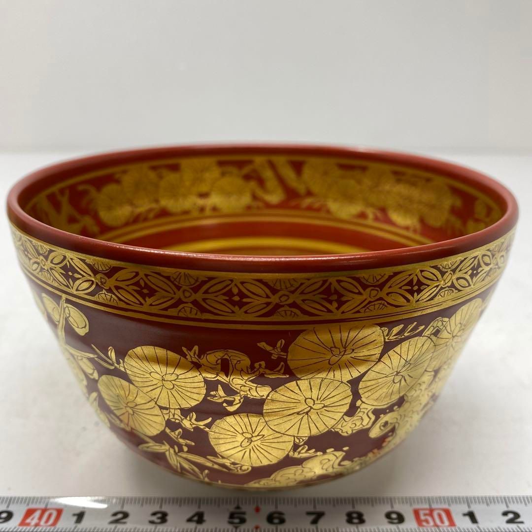 中村桜谷 朱金蘭 松竹梅 茶碗 共箱 直径12㎝ 東山6-0113