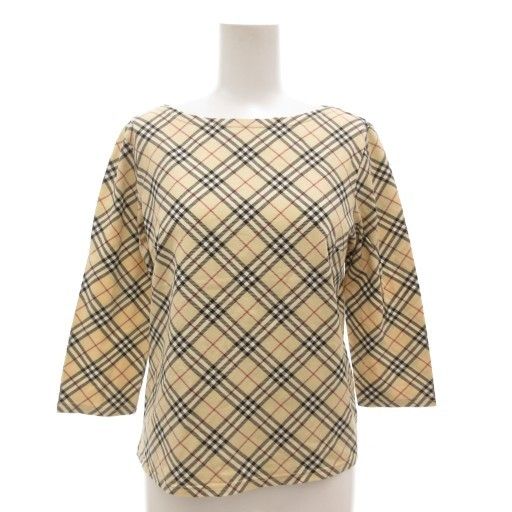 バーバリー BURBERRY Tシャツ カットソー ボートネック ノバチェック 7分袖 2 ベージュ AE GY47