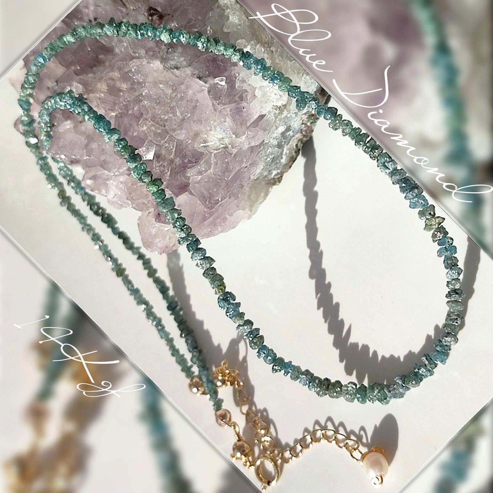 14Kgf ブルー ダイヤモンド 原石 アウトレット ネックレス 男女兼用