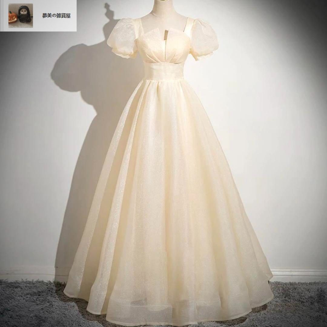 レディースファッション シンプルオシャレなパフスリーブのイブニングドレス