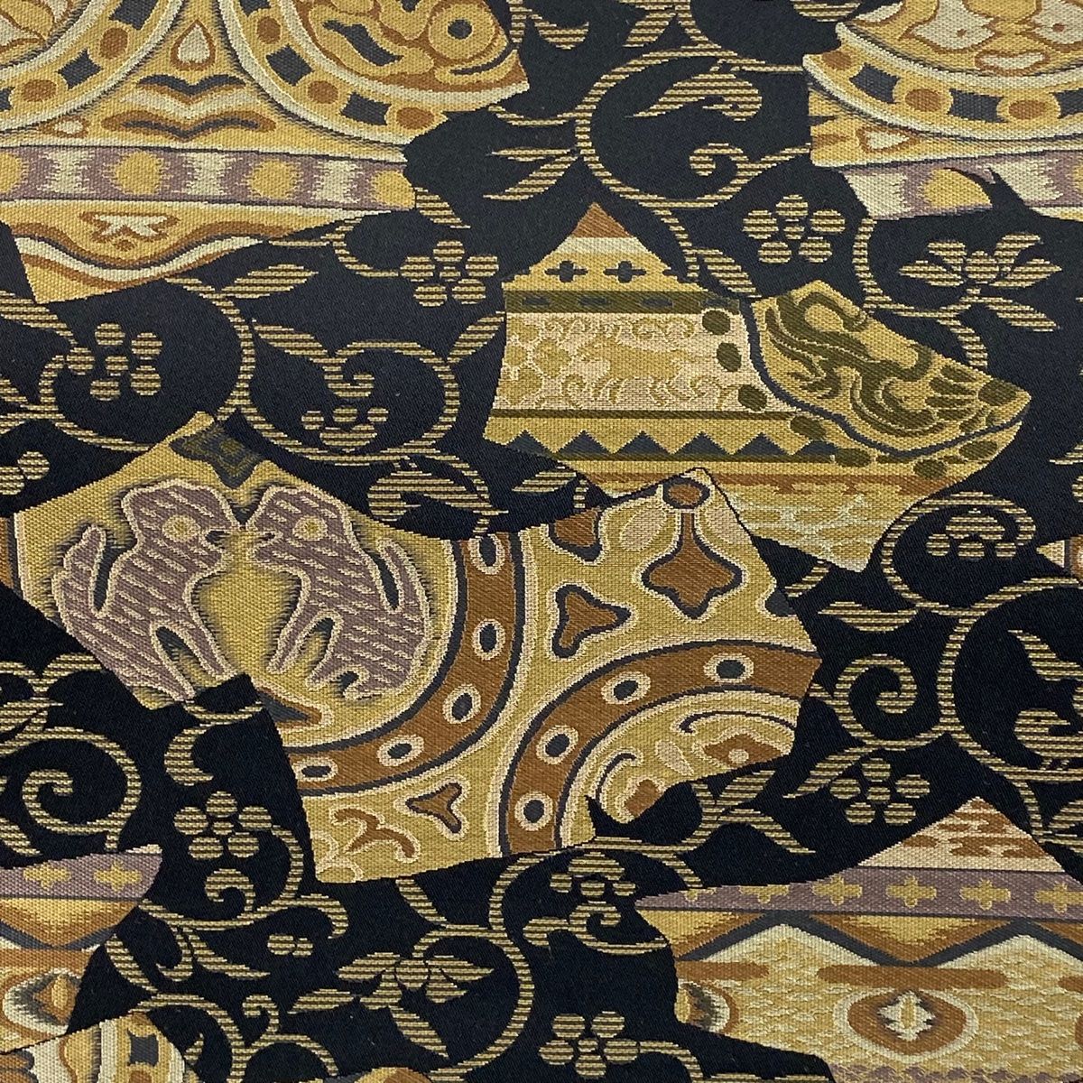 袋帯 菱屋善兵衛 落款 向鳥 花唐草 黒 六通 正絹 WWW_SMP1DAWEKUDUS_SCH_ID