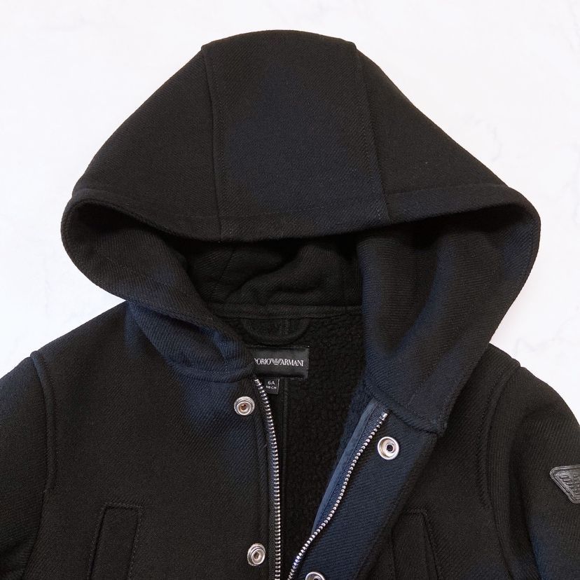 美品 アルマーニジュニア ウールメルトン ニット切替 ピーコート 14A