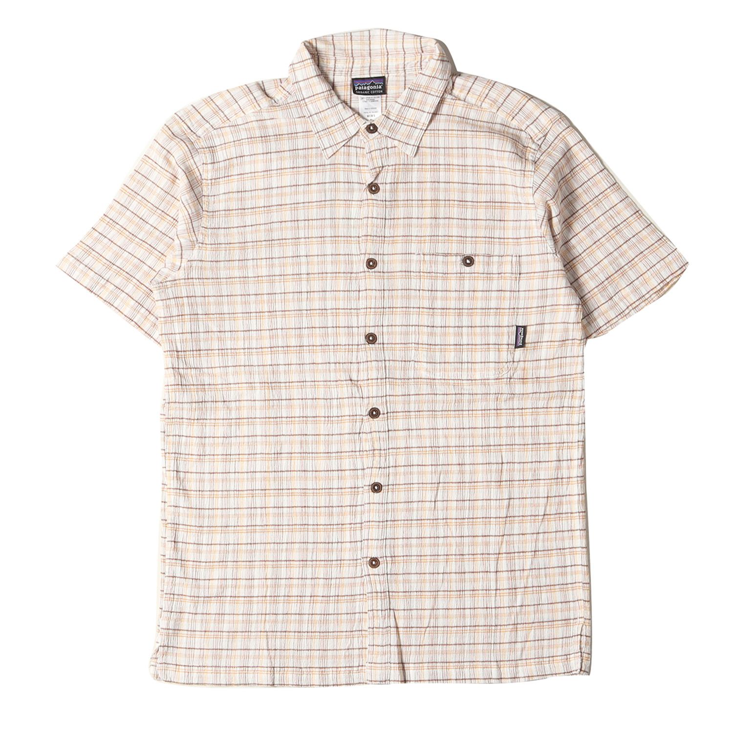 Patagonia パタゴニア シャツ サイズ:M 11SS オーガニックコットン チェック 半袖シャツ A/C Shirt オレンジ ブラウン オフホワイト トップス カジュアルシャツ 【メンズ】