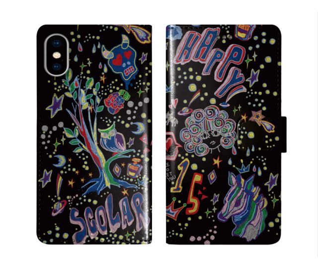 スカラー スマホケース Galaxy A55 5G SC-53E 手帳型 ギャラクシー SC-51E SC-53D SC-56C SC-56B SC-53B SC-51A スマホカバー 全機種対応 scolar スカル HAPPY ブラック スカラコ ダイア