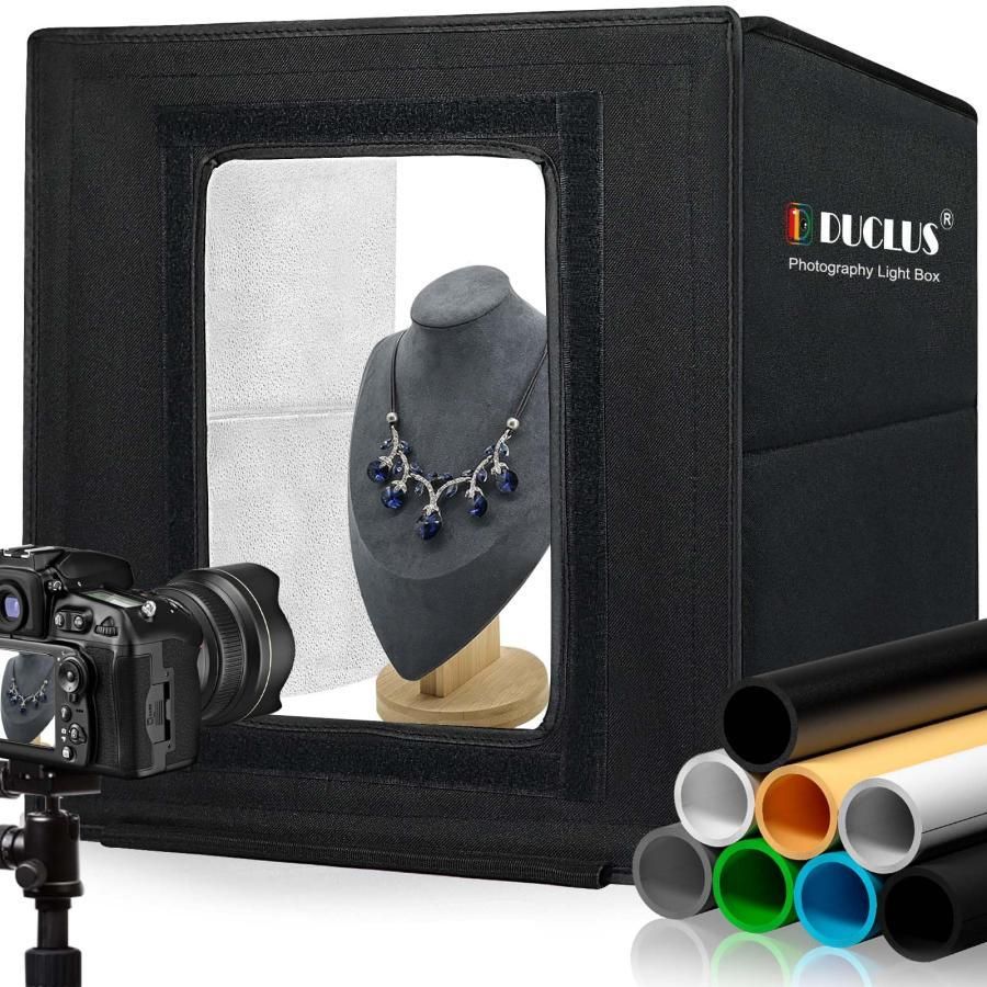 撮影ボックス 40cm 折りたたみ DUCLUS Light Box 撮影用ブース 簡易 写真スタジオ 明るさ調節 160個LED ライト 8枚