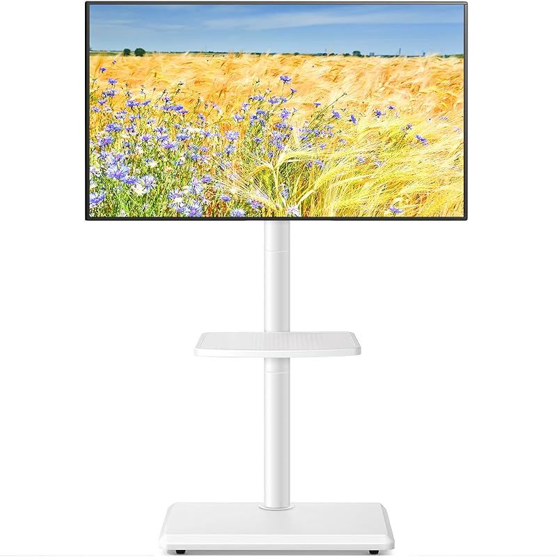 Rfiver テレビスタンド ハイタイプ tvスタンド 27~55インチ対応 壁寄せ テレビ台 VESA|横100～400 |縦100～400 木製台座 耐荷重40 kg 高さ調整 左右回転35° 家用 会社用 ホワイト 0