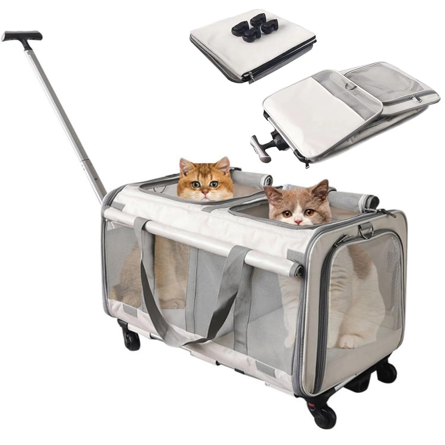 分離で使用 3WAY 静音キャスター付き 折りたたみ式 省スペース キャリーコンテナ オックスフォード 小型犬 猫 犬猫兼用 小動物 電車 鞄 ペットキャリーカート 手提げ 車載 旅行 Aikenn 通院 散歩 アウトドア