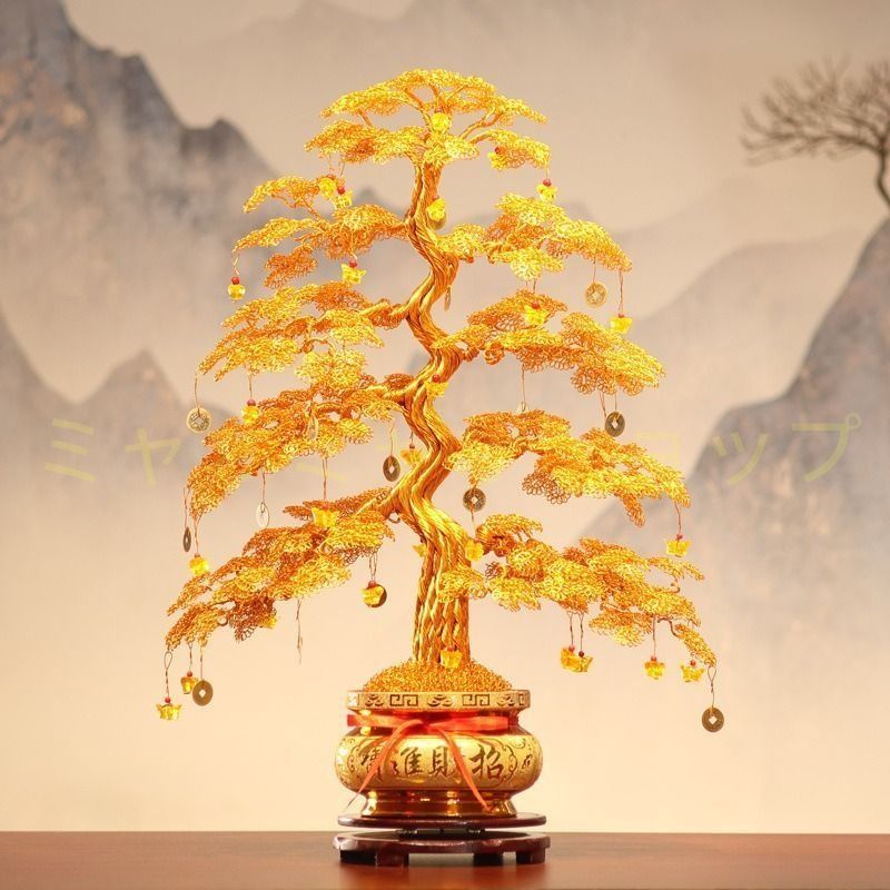 金のなる木 金 黄金 ゴールド 特大 高さ50cm 招財樹 富 繁栄 オブジェ 置物 インテリア 玄関 風水 縁起物 贈り物 プレゼント 樹脂素材 感 運 開運 商売繁盛 NEXPOTALLINN_EU