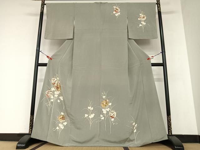 正絹 付け下げ訪問着 絞り 刺繍 縮緬 black しつけ付き ガード加工 美品 正絹 付け下げ訪問着 絞り 刺繍 縮緬 black しつけ付き ガード