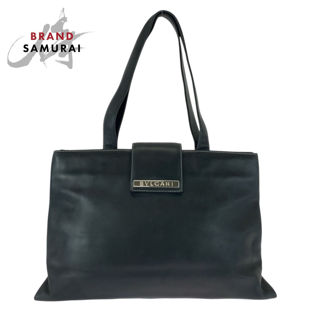 BVLGARI ブルガリ ロゴプレート ブラック 黒 シルバー金具 レザー トートバッグ ショルダーバッグ レディース 505389