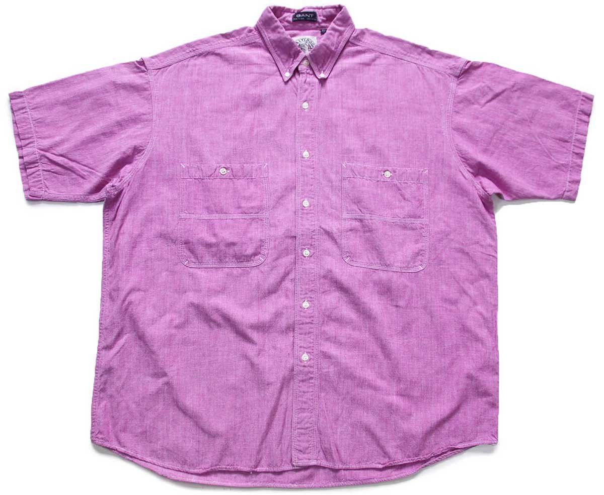 90s GANT SALTY DOG 三点留め ボタンダウン 半袖 コットン シャンブレーシャツ 薄赤紫 XL インド綿 ビンテージ ビッグサイズ