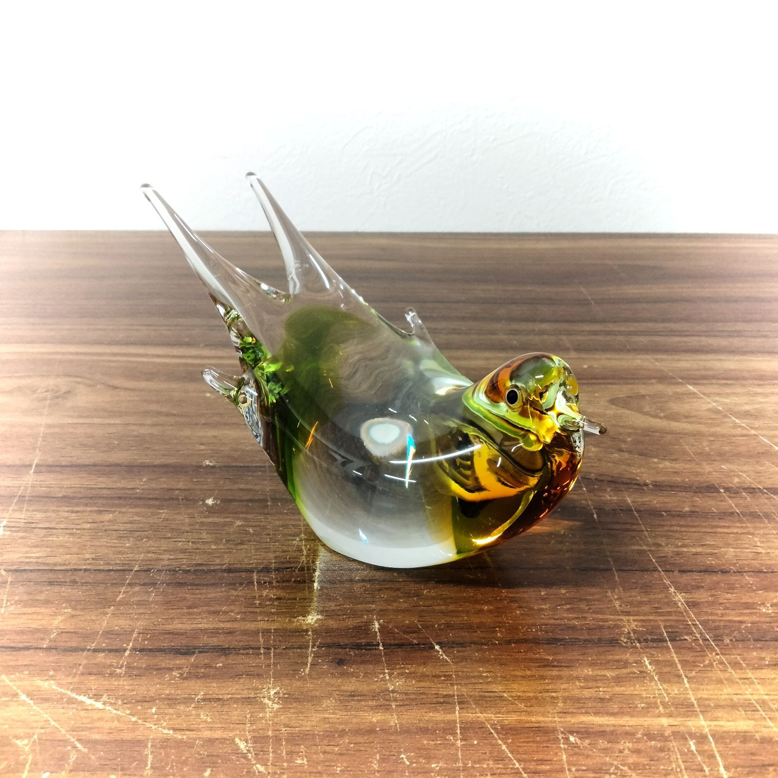 N-5310] ガラス細工 置物 鳥のつがい オレンジ＆ブルー - メルカリ