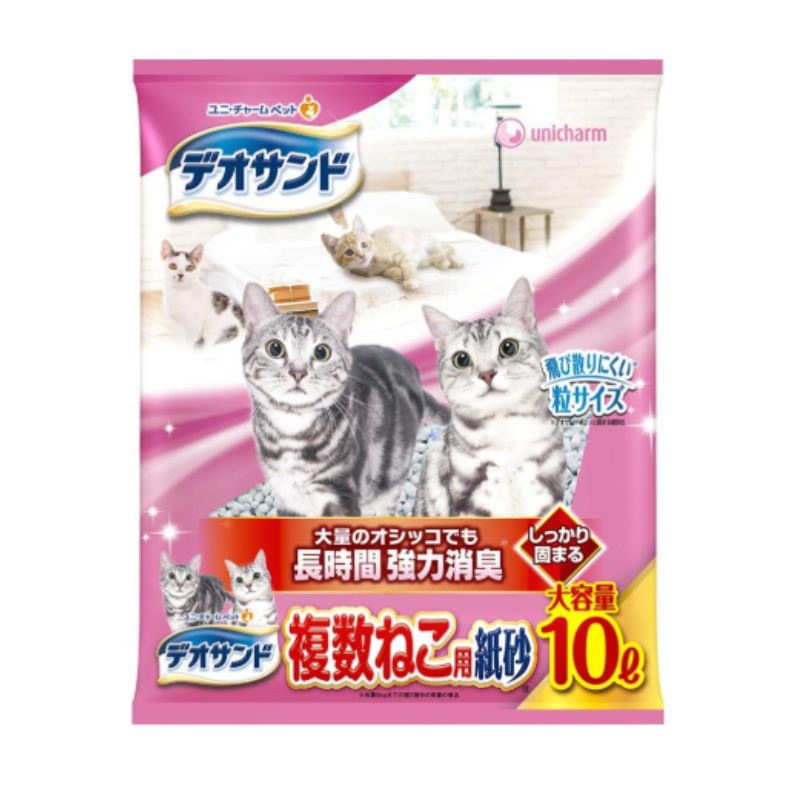 ユニ チャーム 株 デオサンド複数ねこ用紙砂 １０Ｌ 5袋セット 猫砂 猫のトイレ砂 脱臭 消臭 大容量 お徳用 多頭飼い