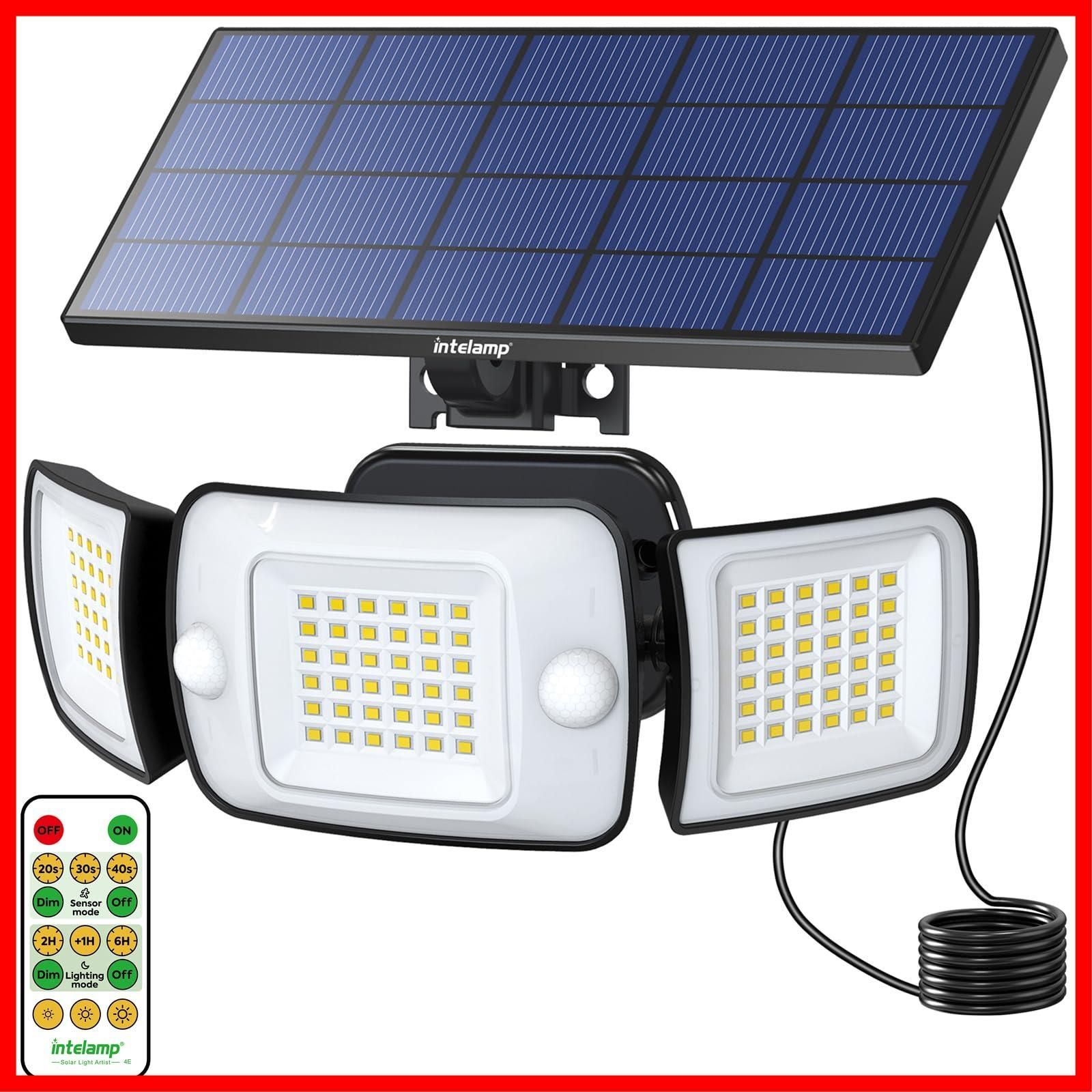 【特価セール】ソーラー 人感センサー LEDライト6000mAh大容量電池 防水 1200ルーメン 電気代0【分離型 センサーライト屋外 自動点灯/消灯 3面発光 3つ知能モード 屋外 太陽光発電 IP65防水】 防