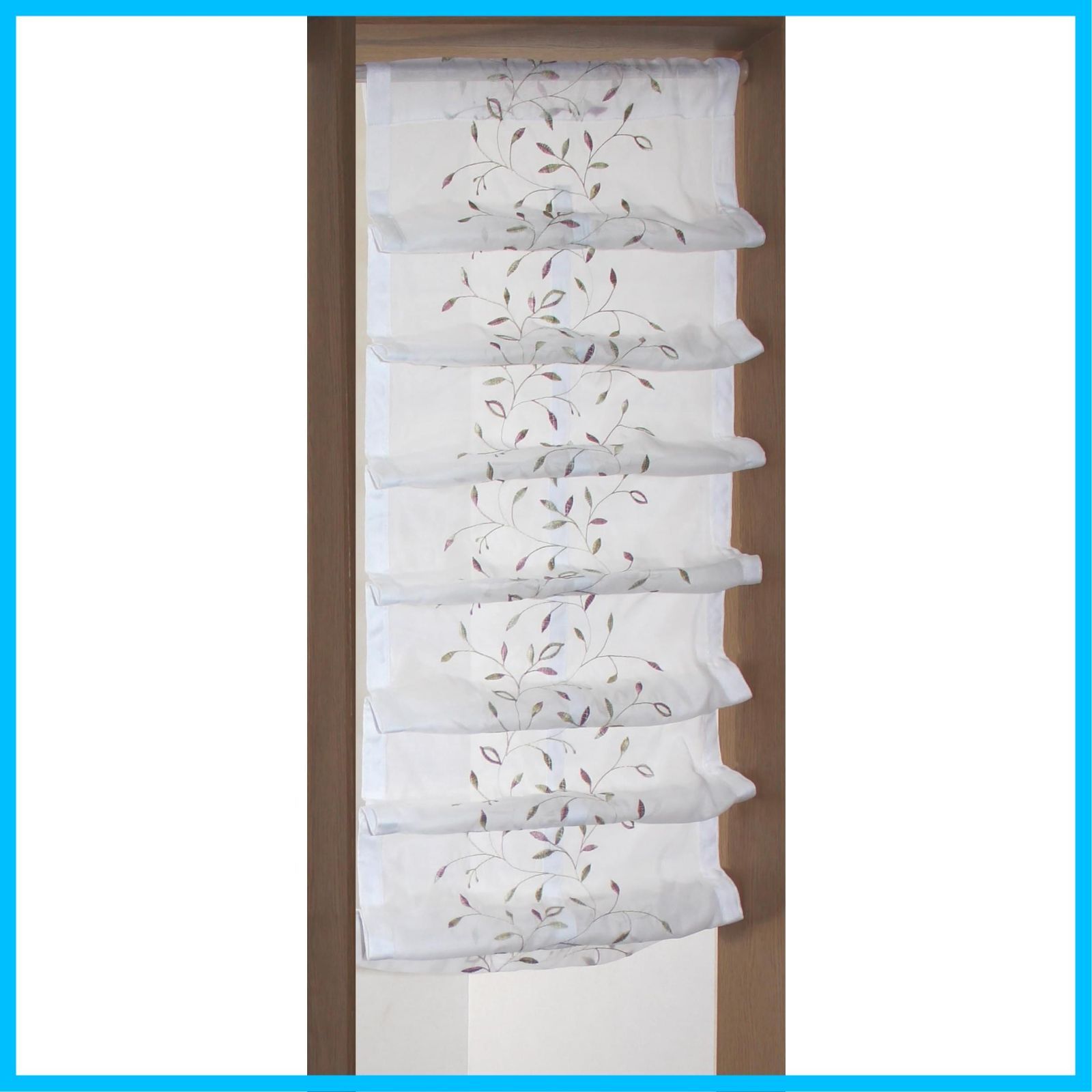 数量 布や カフェ カーテン 小窓 ボタン式 丈調整 shop シェード UVカット 幅 cloth 約35 x丈150 cm 刺繍リーフ ベージュ